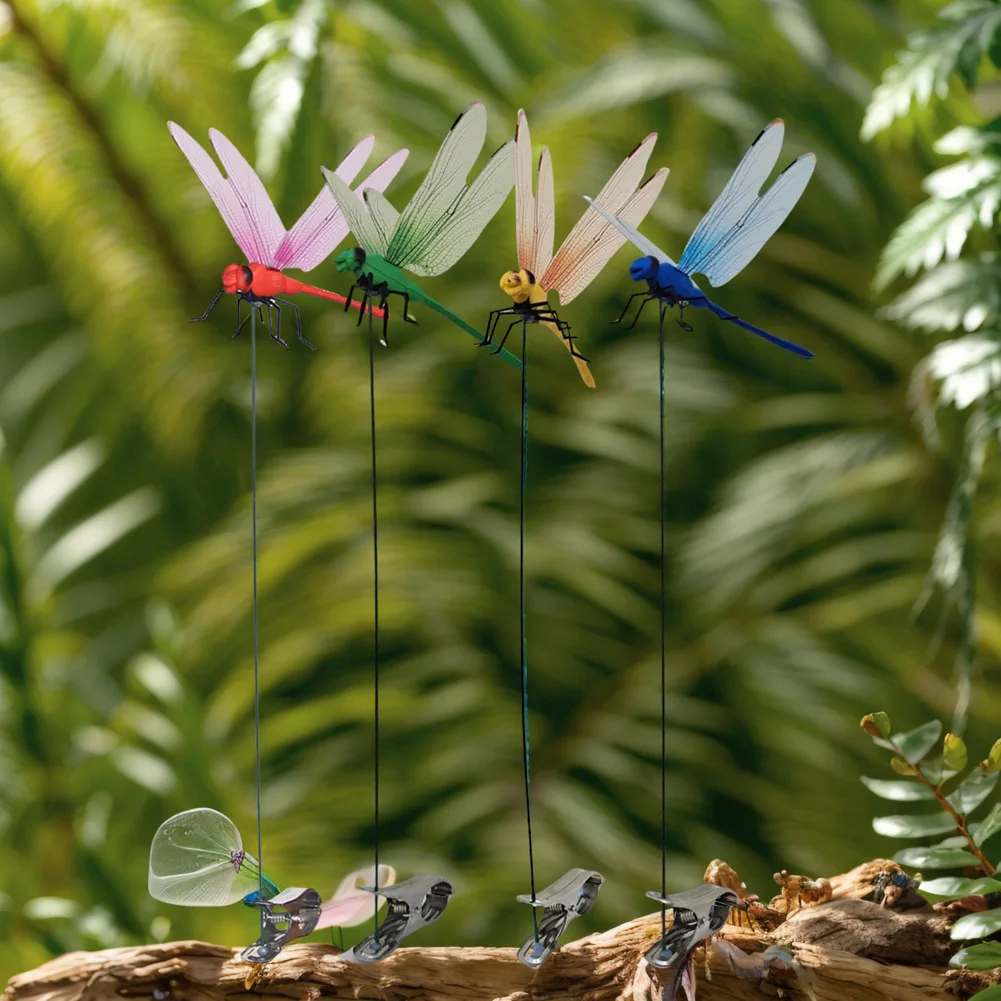 1/2/3/5sets 12/14cm Fake Dragonfly Clip Fake Bug Repellent Clip Dragonfly Rod Clip for Garden Decorate and Bug Repellent