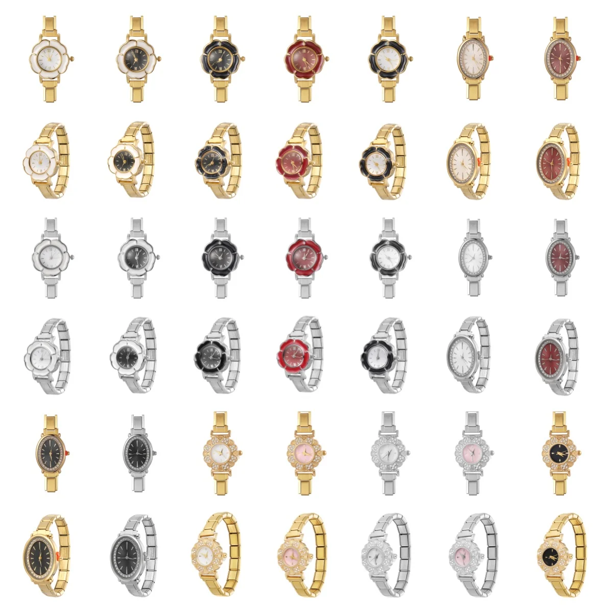 Wholesale Y2K Round Flower Shape Watch Dial High Quality Stainless Steel Watch Bracelets Jewelry Gift DIY Making Charm Bracelet