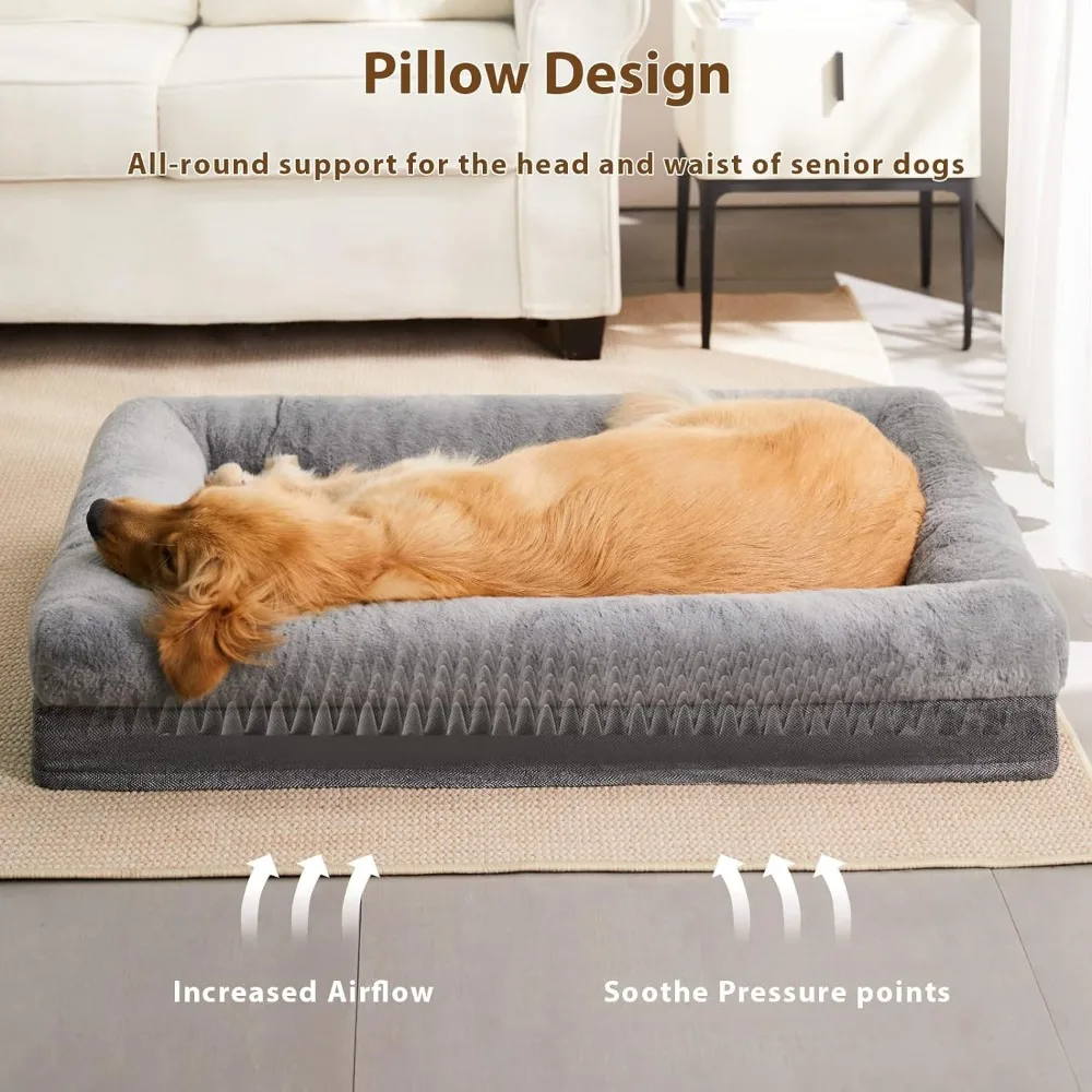 Sofa Dog Beds for Large Dogs, Washable Large Dog Bed with Bolster, Orthopedic Large Dog Beds with Removable Covers