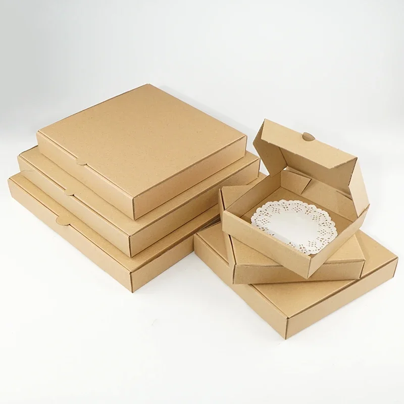 10pcs Square Hard Pizza Box 5/6/7/8/9/10/12 Inch Cowhide Corrugated Packaging Boxes Pizza Dessert Delivery Packaging Paper Box