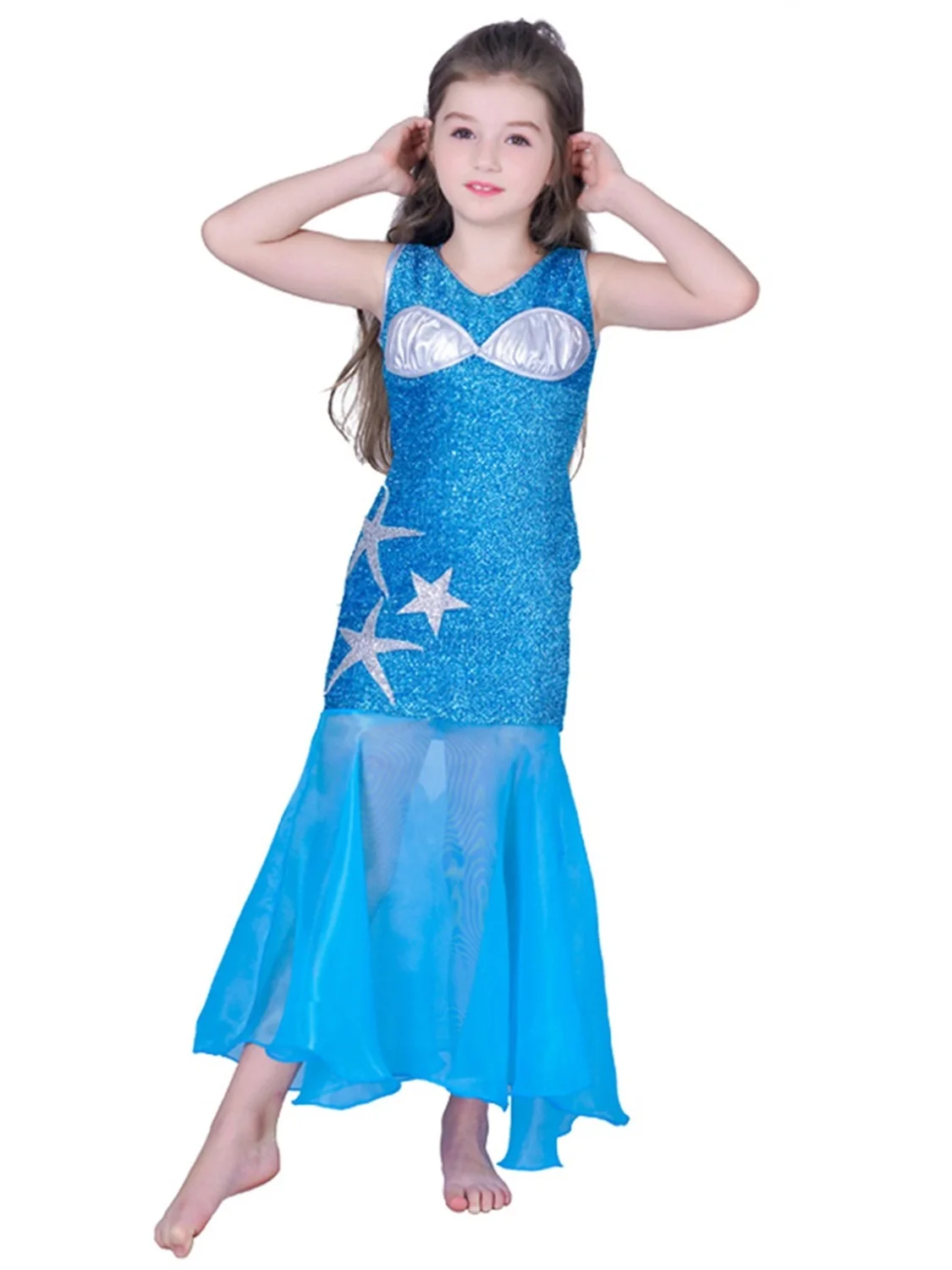 Meerjungfrau Prinzessin Cosplay Shell Kleid Schwanz Kostüm Halloween für Kind Meerjungfrau Mesh Kleid