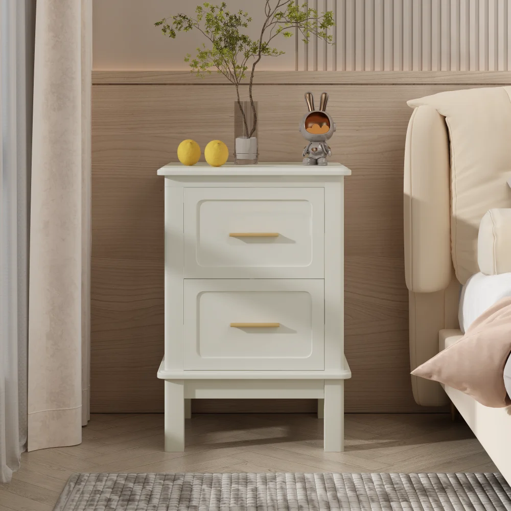 

Modern Nightstand with 2 Drawers, Bedroom Bedside Table with Gold Handles, Sturdy Wood Accent Table for Small Spaces