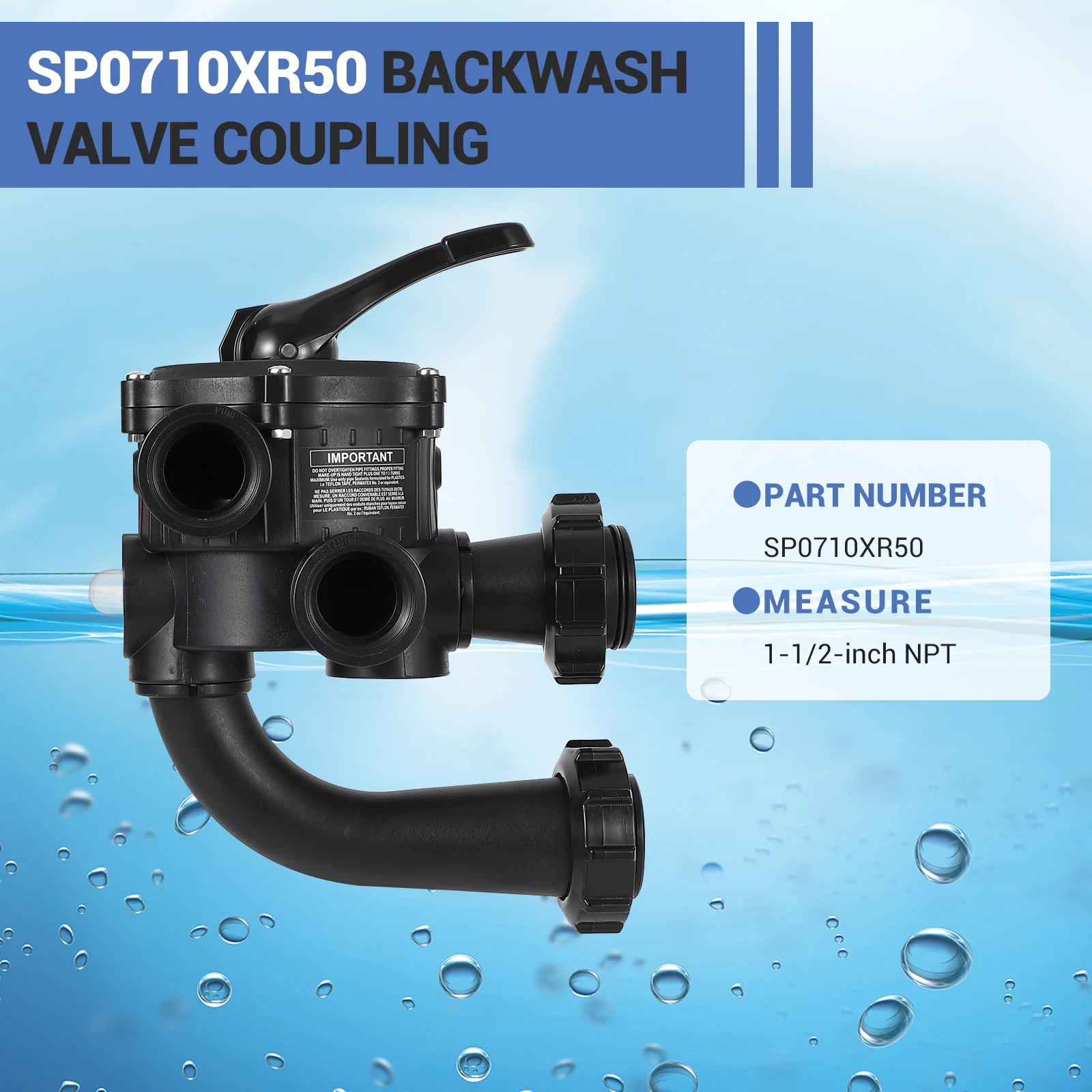 SP0710XR50 Backwash Valve Coupling with Hayward Pro-Series Vari-Flo, Backwash Valve Coupling Fit for 1-1/2" Ports for De Filters