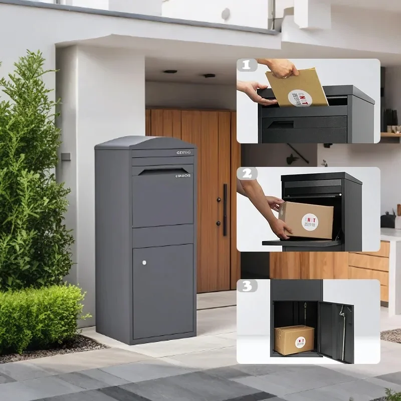 Wall Mounted Lockable Inside Black Free Standing Mailbox USA Design Outdoor Parcel Delivery Box for Post Use