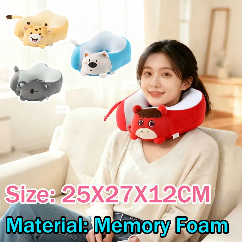 Animal U-shape Neck Pillow Head Support Airplane Pillow for Kids Adults Memory Foam Cute Travel Pillow Train Long Flights