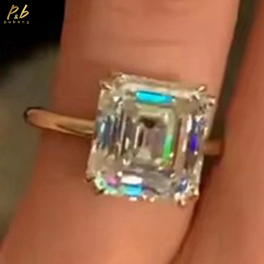 

PuBang VVS1 3EX D Цвет Настоящее 8,5 карата Муассанит Драгоценные камни Женское кольцо Изящные ювелирные изделия Asscher Cut 14-каратного желтого золота с двойными зубцами