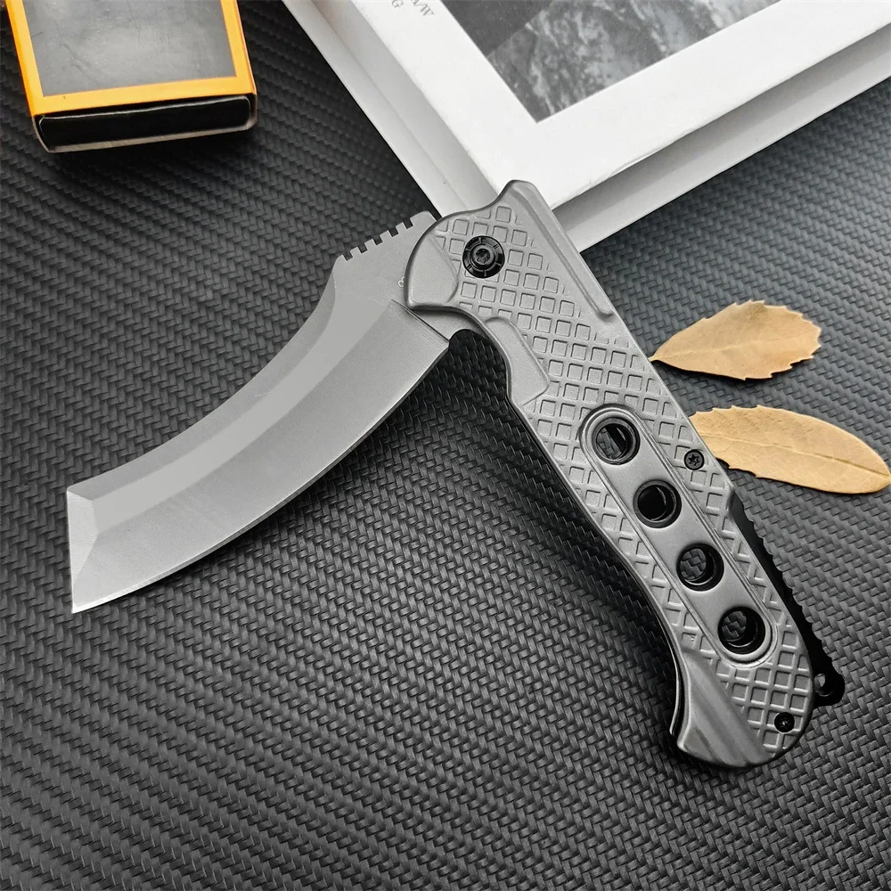 

Tactical Gray Titanium Outdoor Folding Knife 5Cr13Mov Tanto Blade 420 Steel Handle Hunting EDC Self Defense Survival Tools