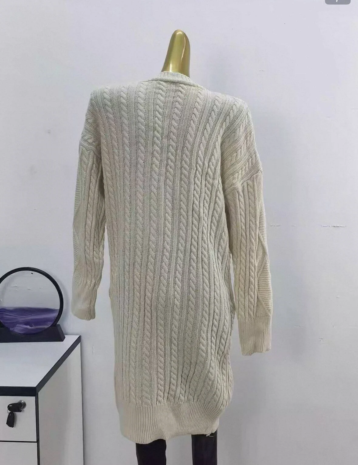 

Женские кардиганы средней длины, желтые, осенняя верхняя одежда для офиса, приталенные, текстурированные, теплые, в стиле преппи, с воротником-стойкой, с узором под норку