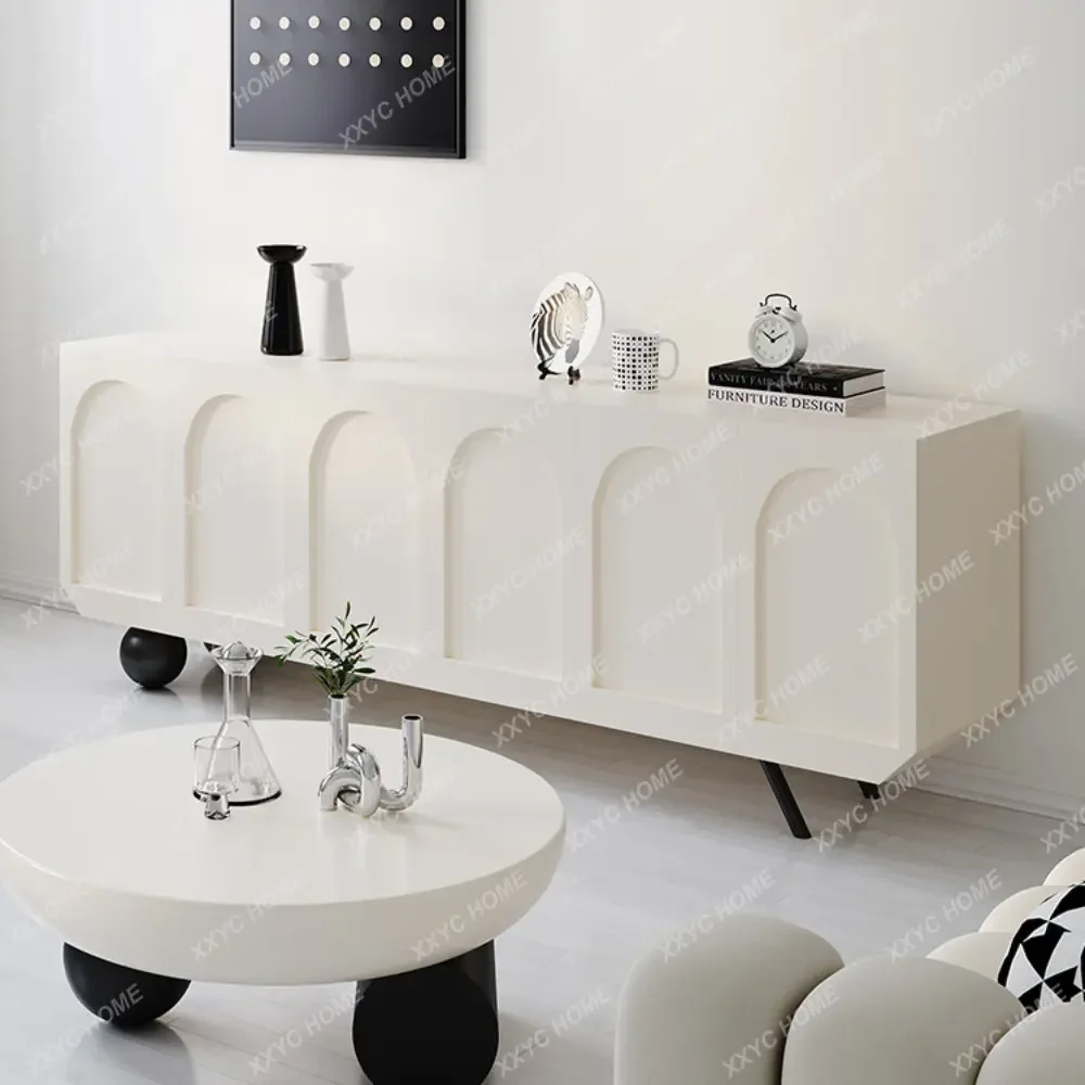 TV Cabinet and Tea Table Combination Light Silent Cream Wind 2023 Living Room Simple Modern White