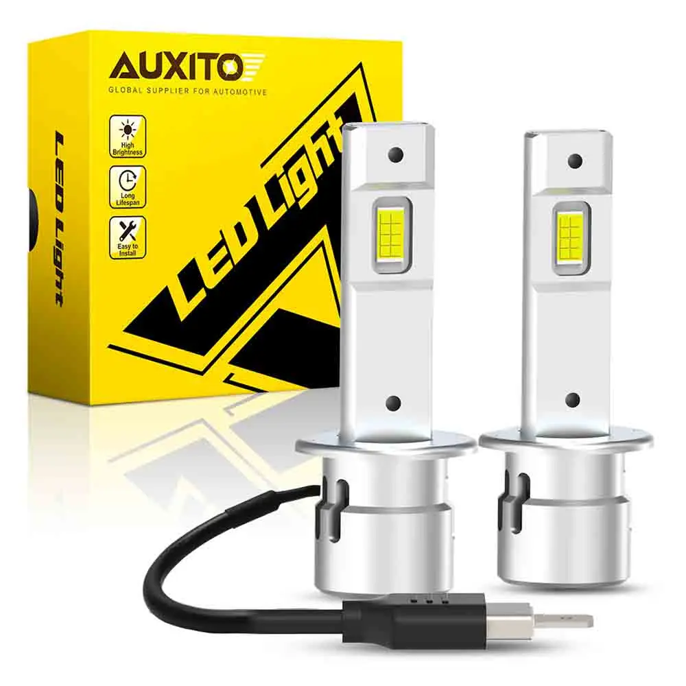 AUXITO 2 szt. H1 Led Canbus bez błędu światła drogowe żarówki do przednich reflektorów Super jasne z wentylatorem CSP Chip lampa samochodowa 6500K