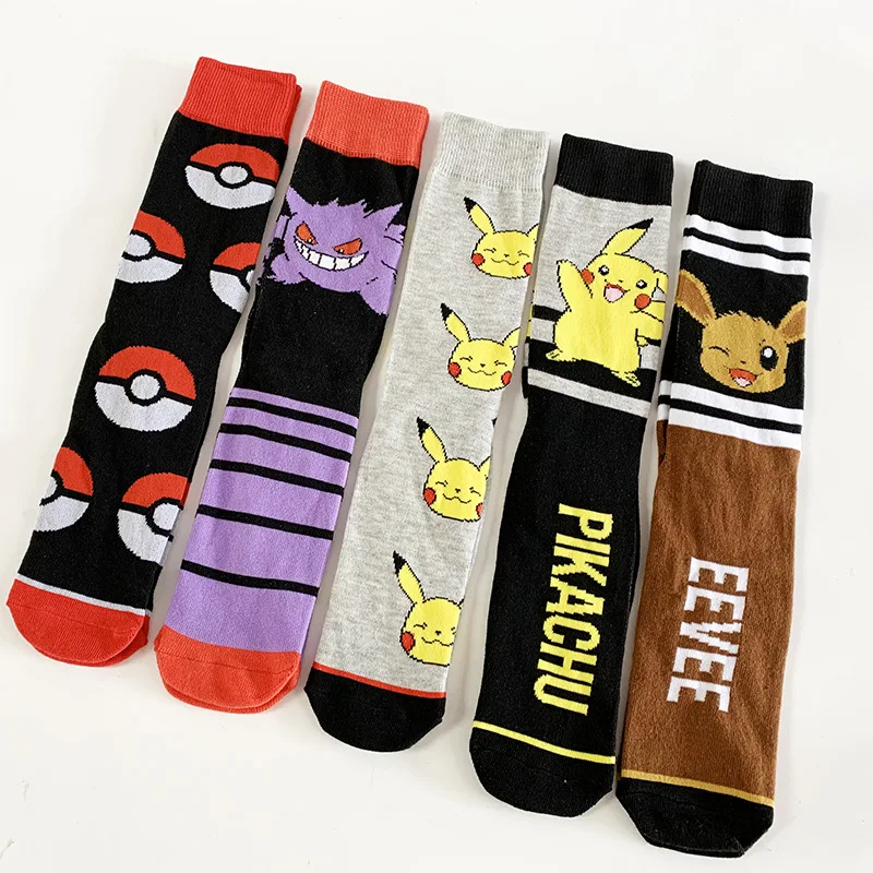 Pokemon moda masculina tendência meias de tubo médio anime figura pikachu eevee gengar unisex meias atléticas harajuku respirável