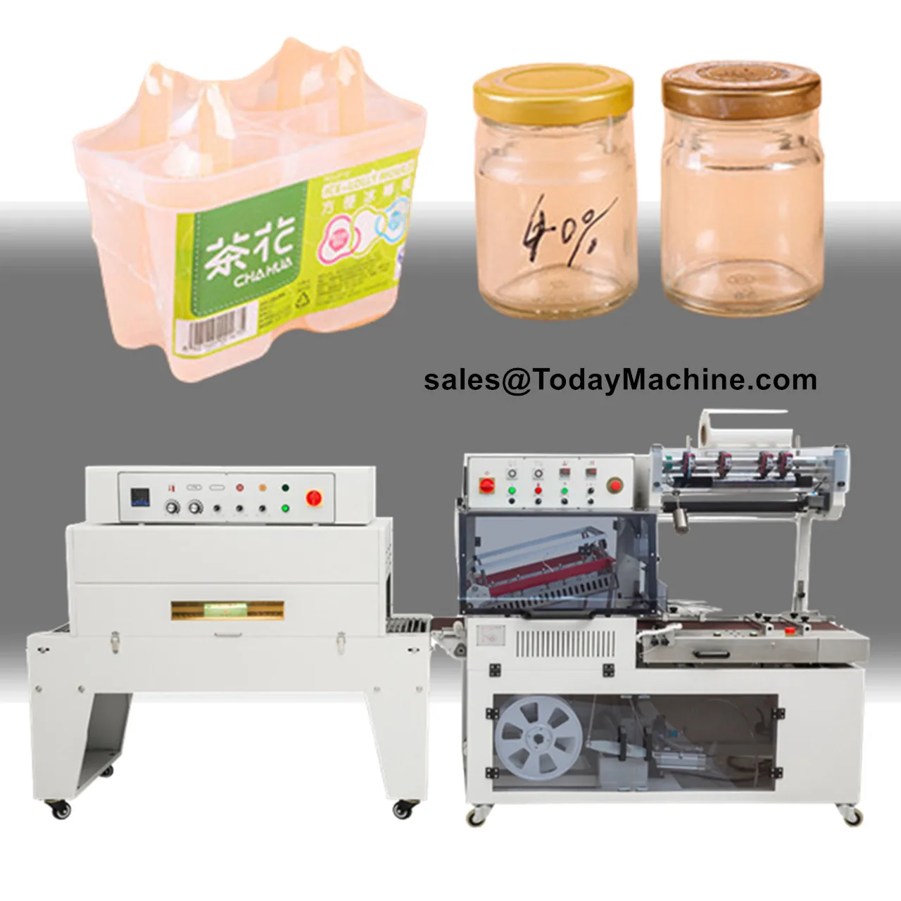 Automatic Heat Tunnel POF L Type Film Sealing Cutting Shrink Wrapping Machine For Book Box Wood Bottle