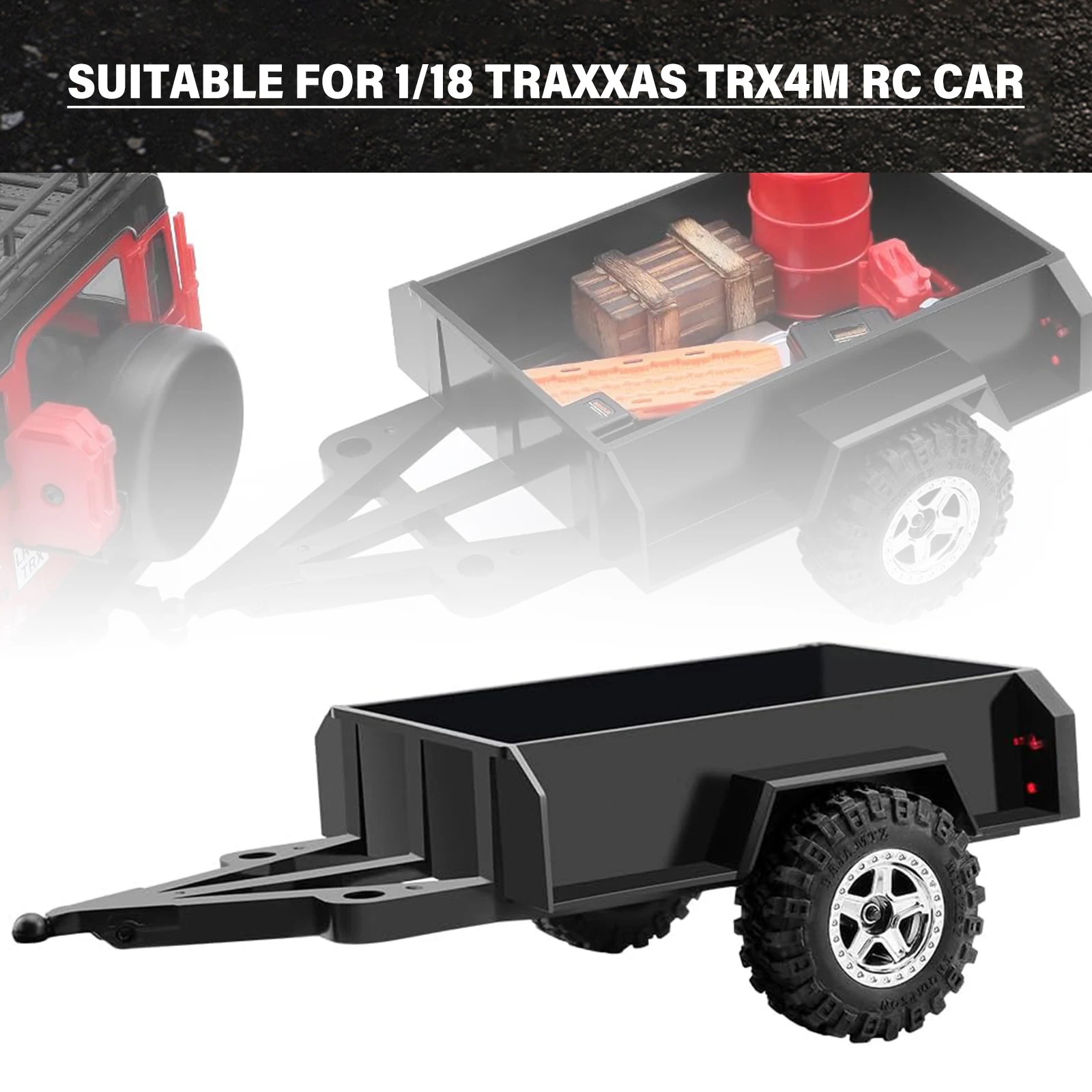 RC Utility Trailer with Hitch For 1/18 RC Crawler Car TRX4M Upgrade