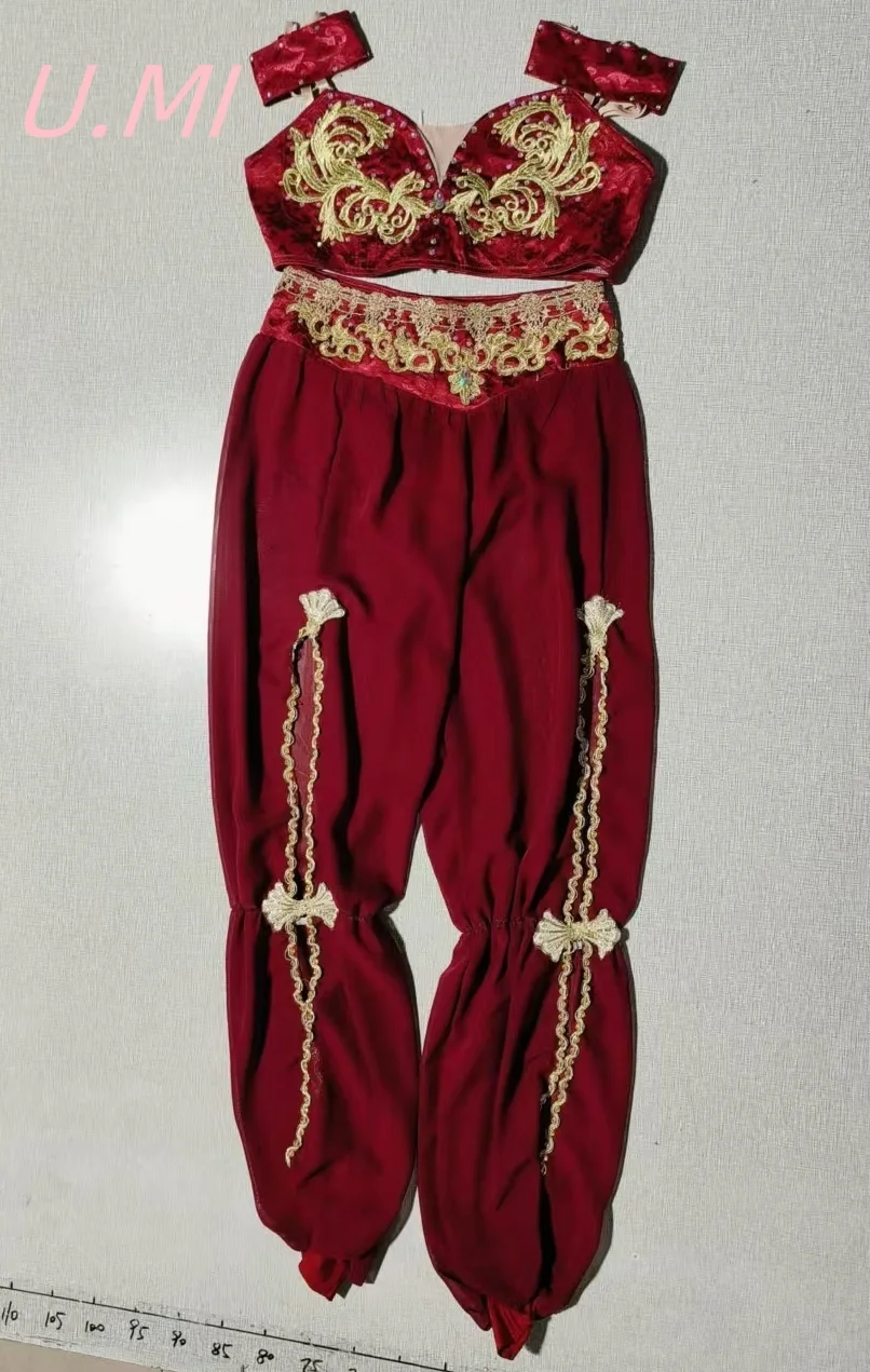 

Professional tutu ballet Pirate Arabian split Burgundy pantsuit