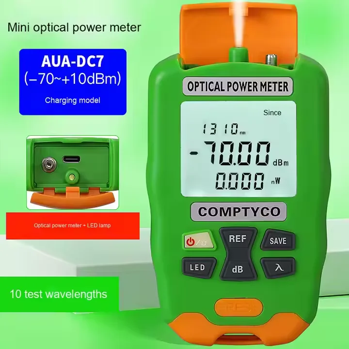COMPTYCO AUA-DC7/D5 Mini Optical Power Meter Fiber Optic Tester OPM Dengan Lampu LED Isi Ulang