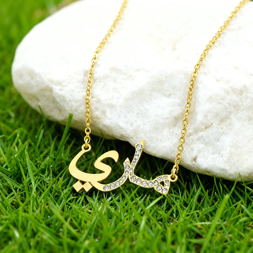 

Custom Arabic Name Necklace for Women Diamond Accent Personalized Stainless Steel Pendant Eid Ramadan Valentines Gift Jewelry