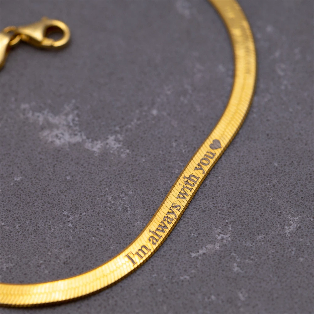 Stainless Steel Snake Chain Bracelet Personalized Engraved Date Name Bracelets for Women Men Punk Jewelry Herringbone Pulseras