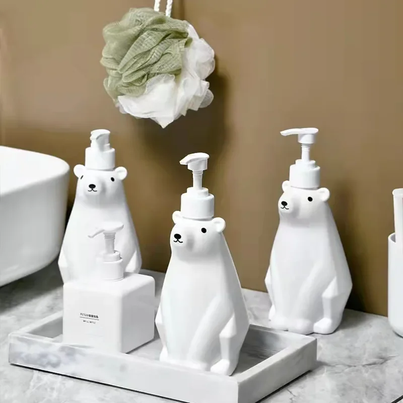 450ML Bathroom Lotion Dispensers Cute White Polar Bear Soap Dispenser Pump Bottle Refillable Shampoo/Hand Sanitizer Dispenser