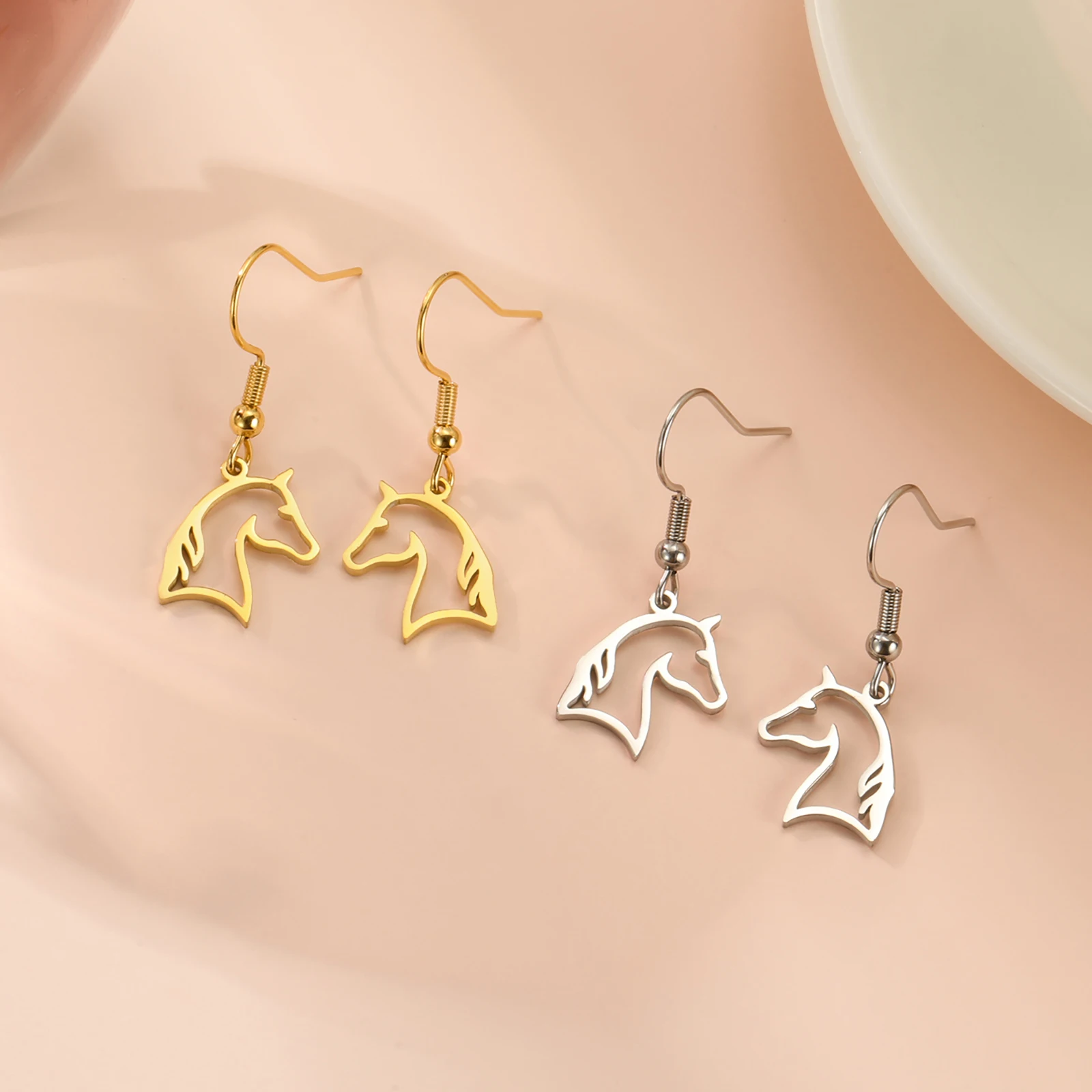 Skyrim Stainless Steel Horse Drop Earrings Gold Color Animal Earring for Women Girls Non fading Jewelry Birthday Gift 2024