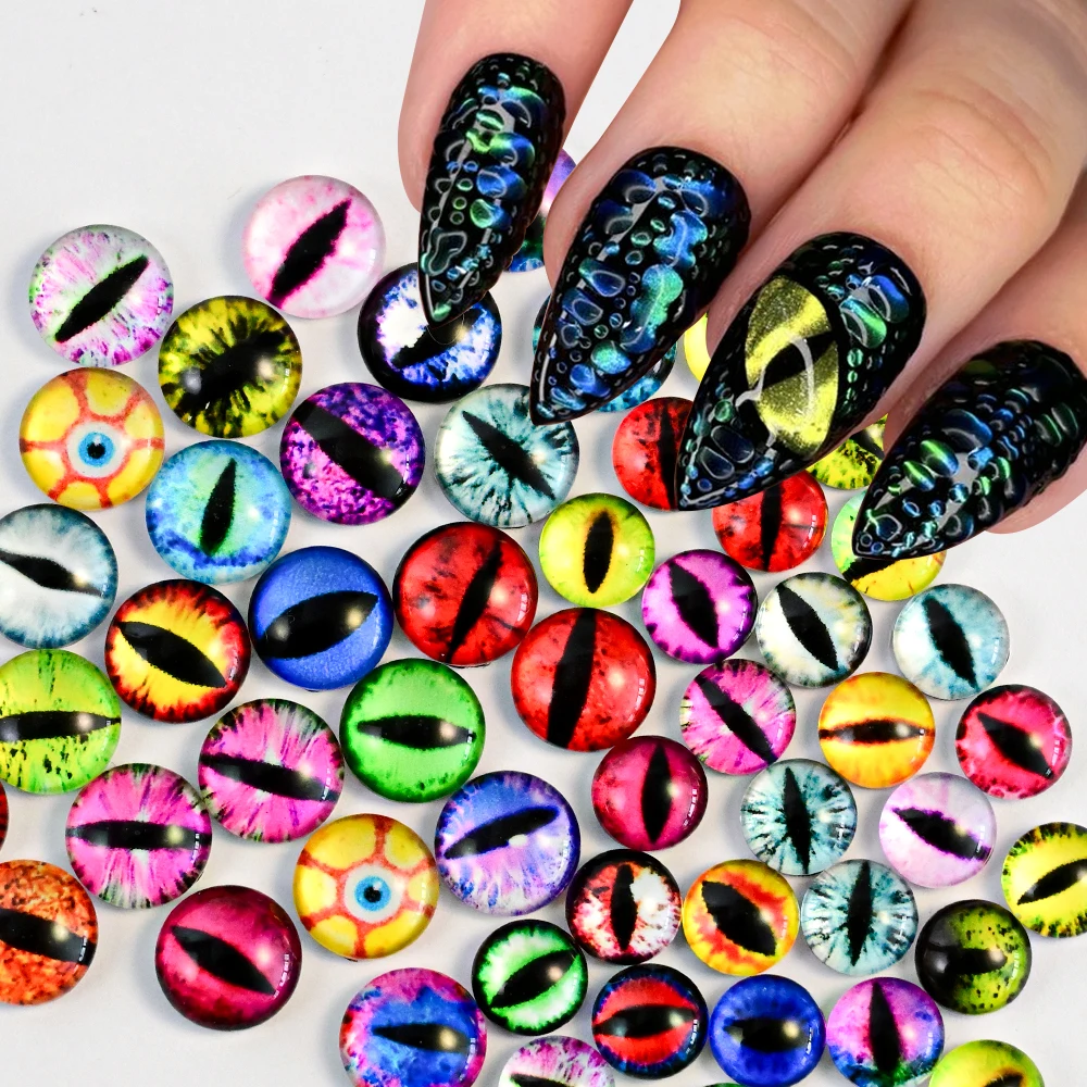 50Pcs 3D Devil Dragon Cat Eye Nail Charms Mixed Horrible Eyeball Resin Nail Art Rhinestones DIY Halloween Manicure Decoration