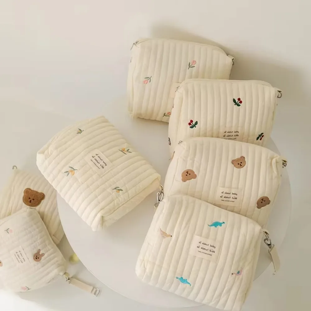 Cute Zipper Cotton Diaper Bag Embroidery Cute Print Baby Nappy Organizer Makeup Bags Newborn