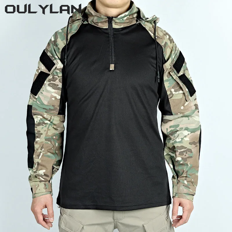 Oulylan Army Shirts Camouflage Multicam Military Combat T-Shirt Men Tactical Shirt Airsoft Paintball Camping Hunting Clothing