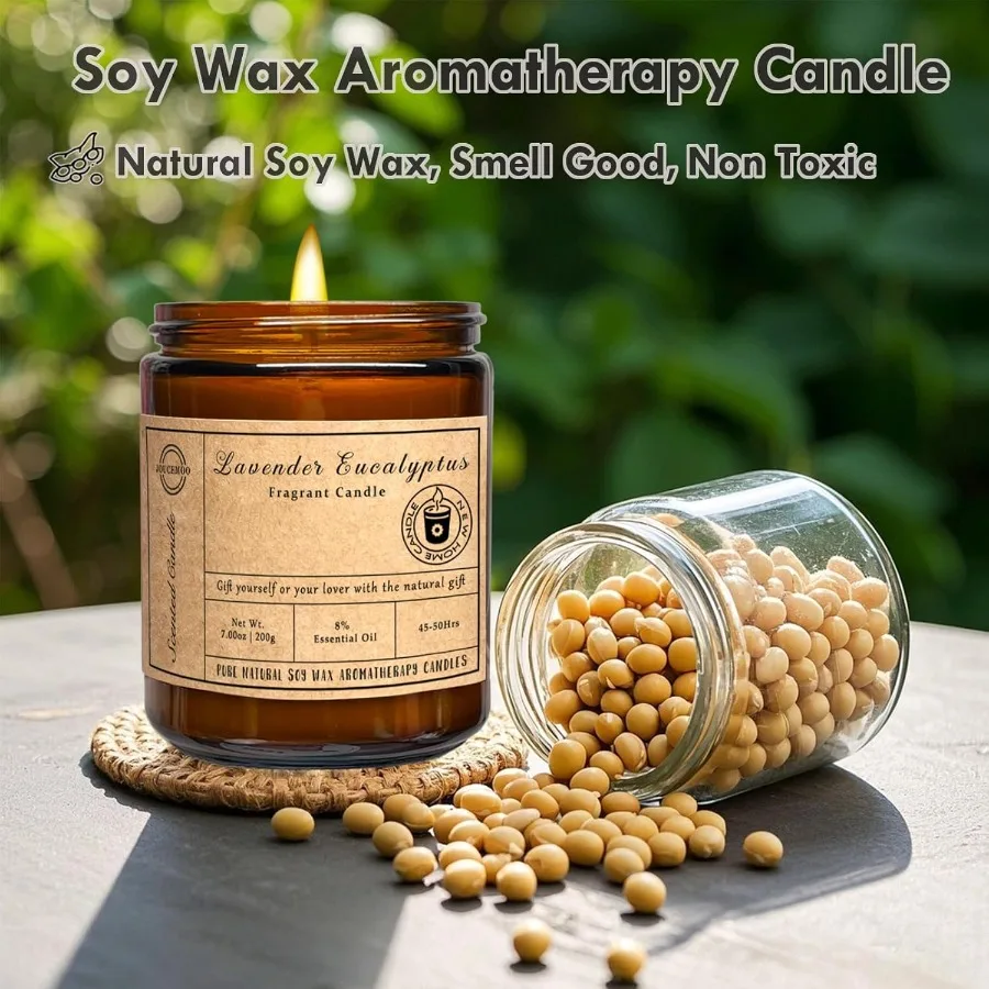 Velas perfumadas para ambiente doméstico Velas de aromaterapia de cera de soja de eucalipto de lavanda de 7 oz para aliviar el estrés y relajar NonToxi