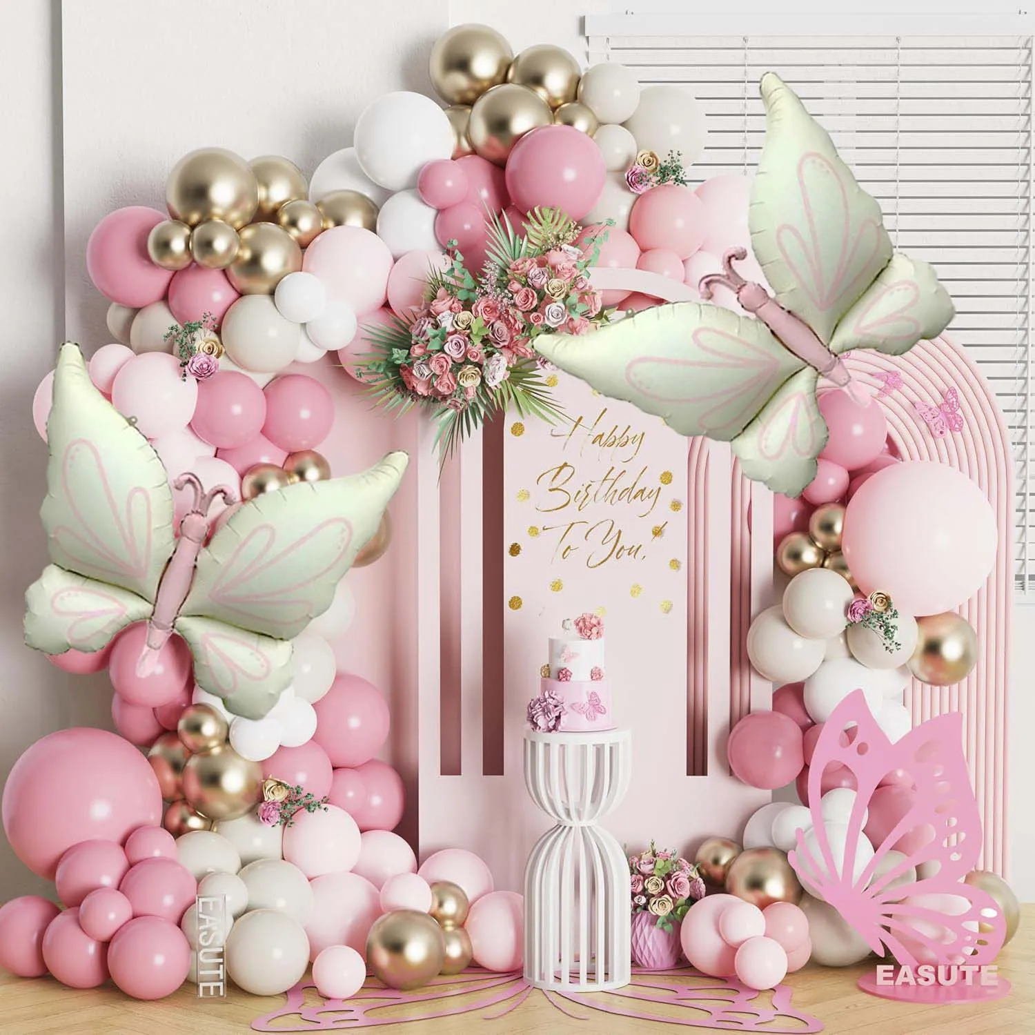 Butterfly themed balloon set, milk white butterfly shaped aluminum film powder platinum latex for parties and birthdays