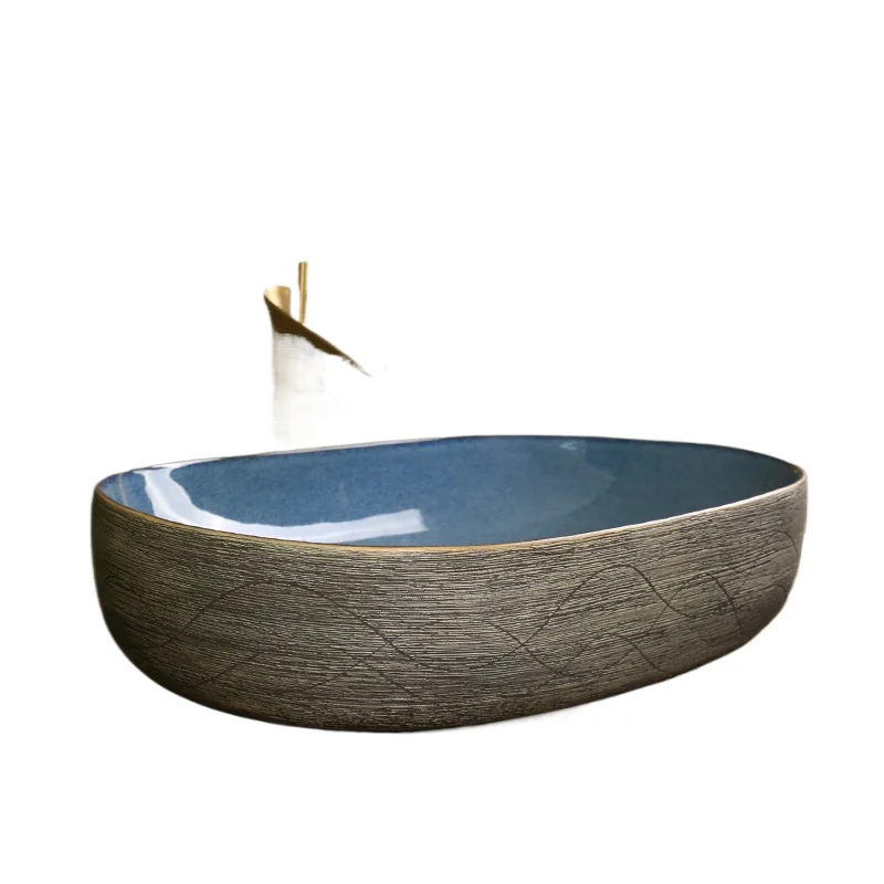 

Brushed retro art stage basin oval ceramic antique stage basin hotel home
