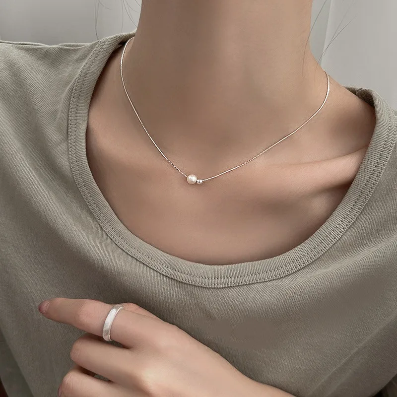 Christmas Gift 925 Sterling Silver Exquisite Pearl Necklace French Vintage Style Collar Chain Luxury Jewelry Holiday Gift