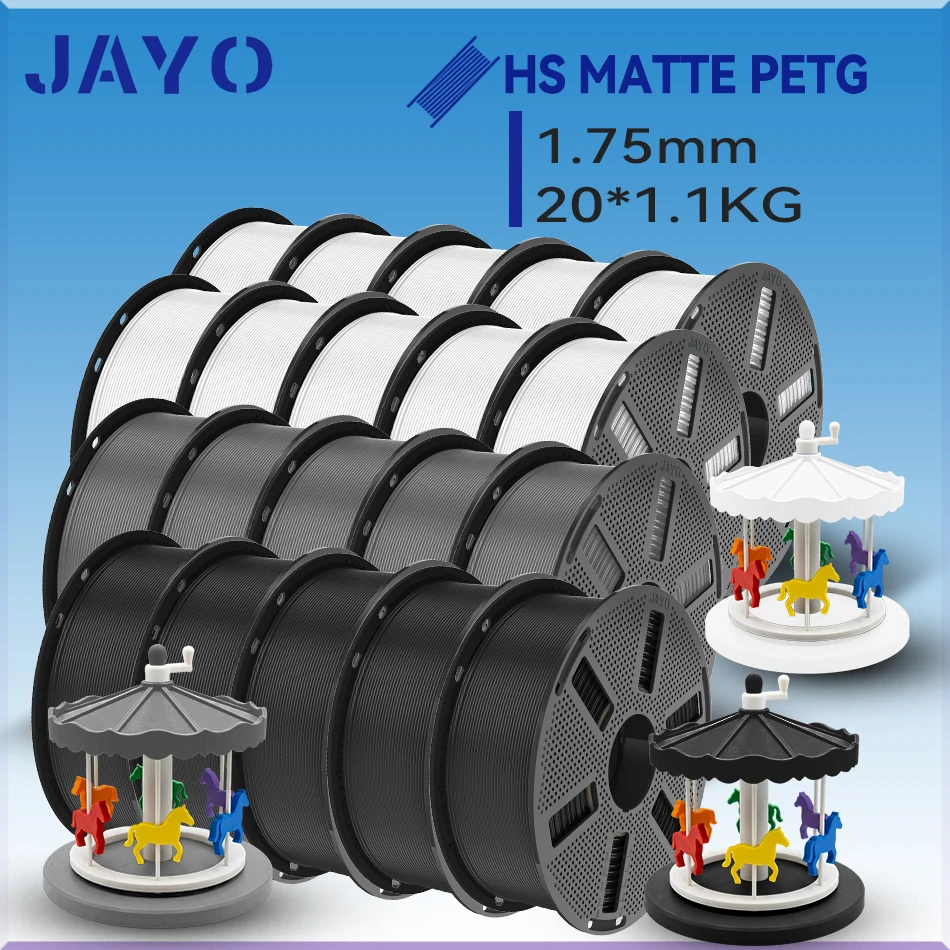 JAYO 20 rouleaux de filament PETG 3D haute vitesse, filament PETG 3D mat à haut débit, effet mat rapide, matériaux d'impression 3D pour imprimante et stylo 3D