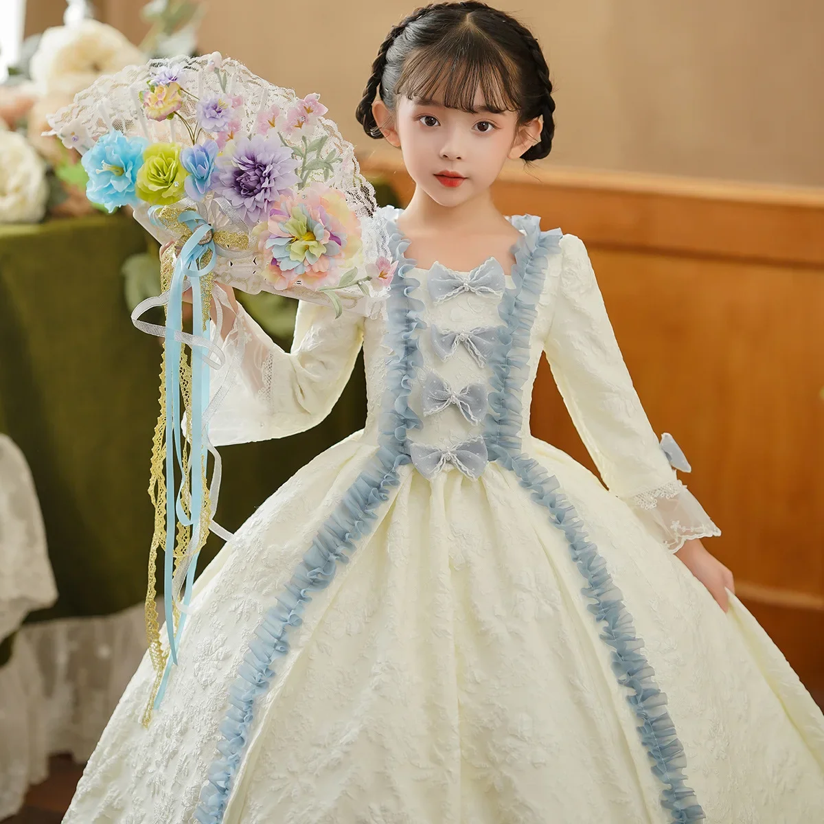 Customized White Ball Gown Baby Flower Girl Dresses Medieval Court Baroque Children Princess Prom Birthday Halloween Gowns