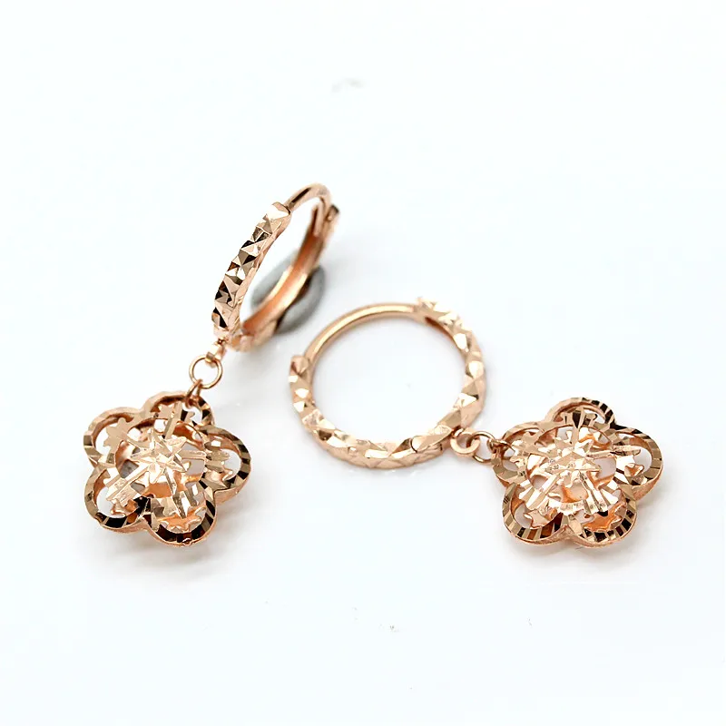 585 Purple Gold Plated 14K Rose Gold Openwork Double Sided Flower Snowflake Earrings for Women Fashion ear buckle Charm Jewelry