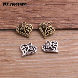 30PCS 14*14mm Two Color Vintage Metal Zinc Alloy love Heart Charms Fit Jewelry Pendant Charms Makings