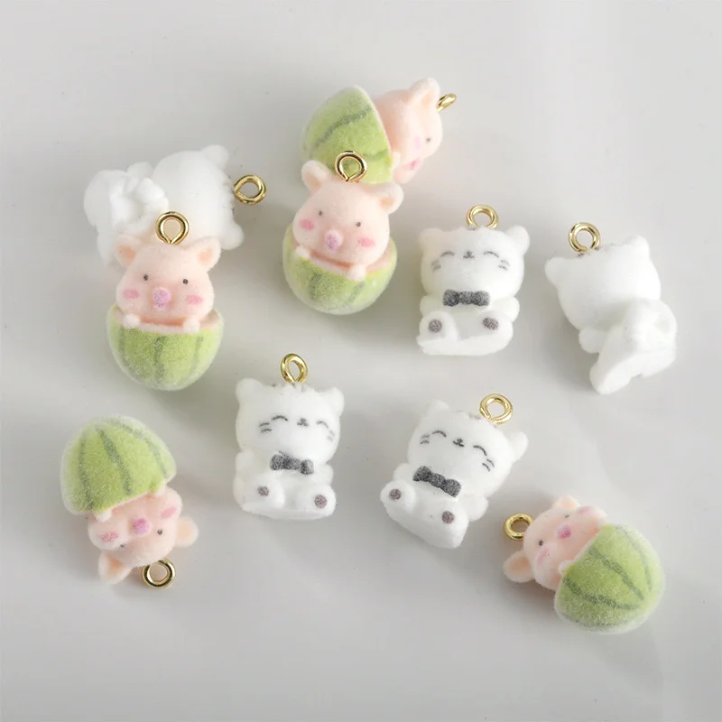 

Min order 20pcs/lot color flocking animals cartoon bears/pig shape resin beads with hanger diy jewelry garment pendant accessory