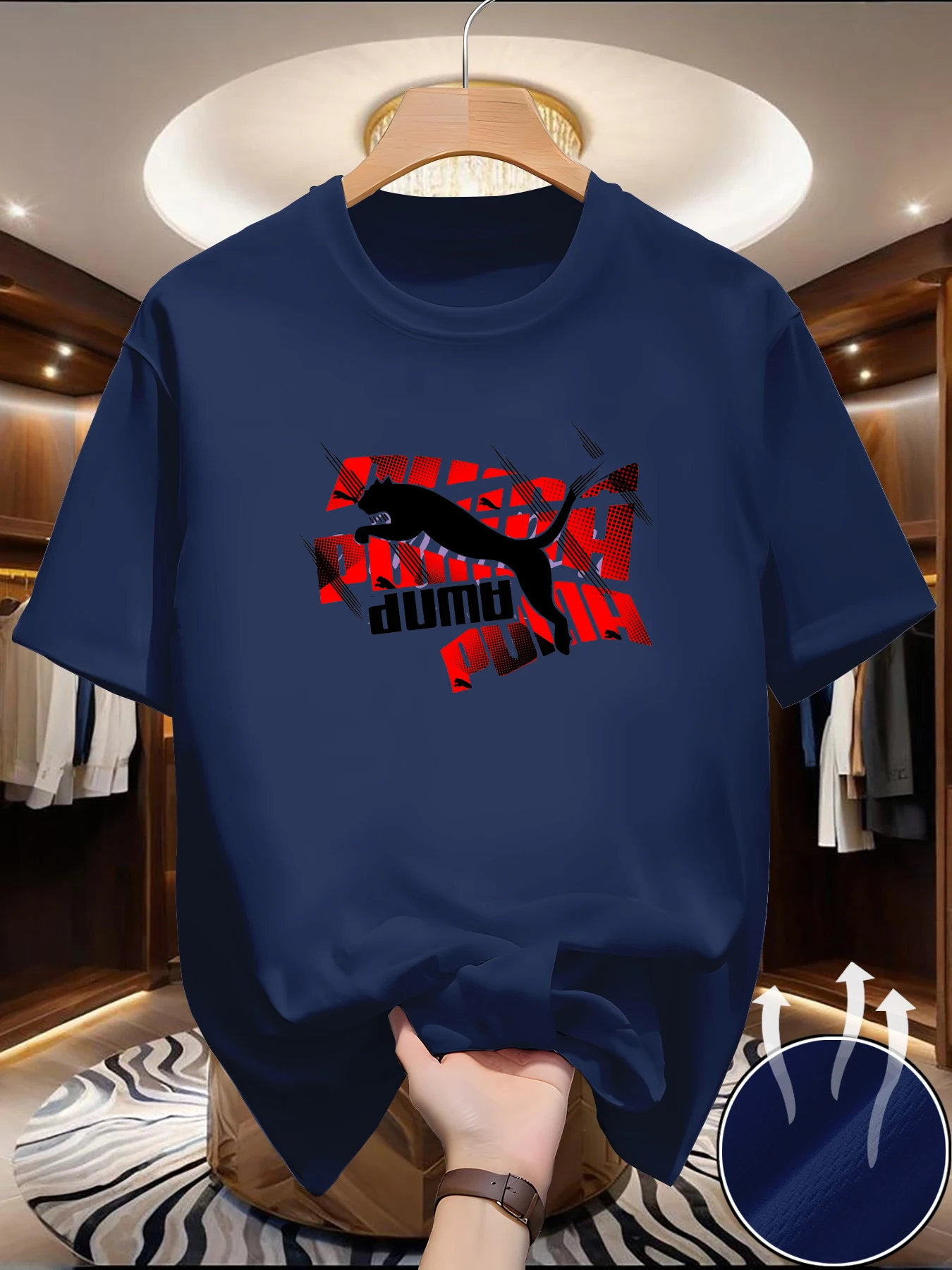Men's summer casual style, loose and comfortable, with animal logo design pattern, round-neck short-sleeved T-shirt top