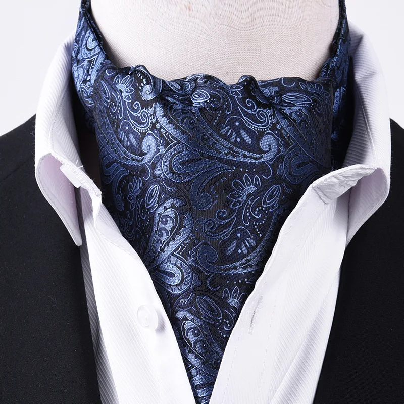 Men Vintage Cravat Wedding Formal Cravat Ascot Crinkle Self British Style Gentleman Polyester Paisley Neck Tie Luxury