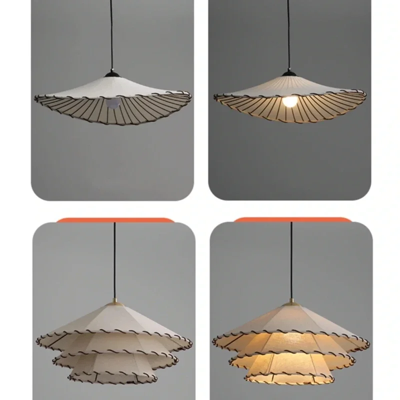 

Japanese Style Fabric Pendant Lamp Cotton and Linen Straw Hat Lamp Homestay Study Bedroom Restaurant Lamp