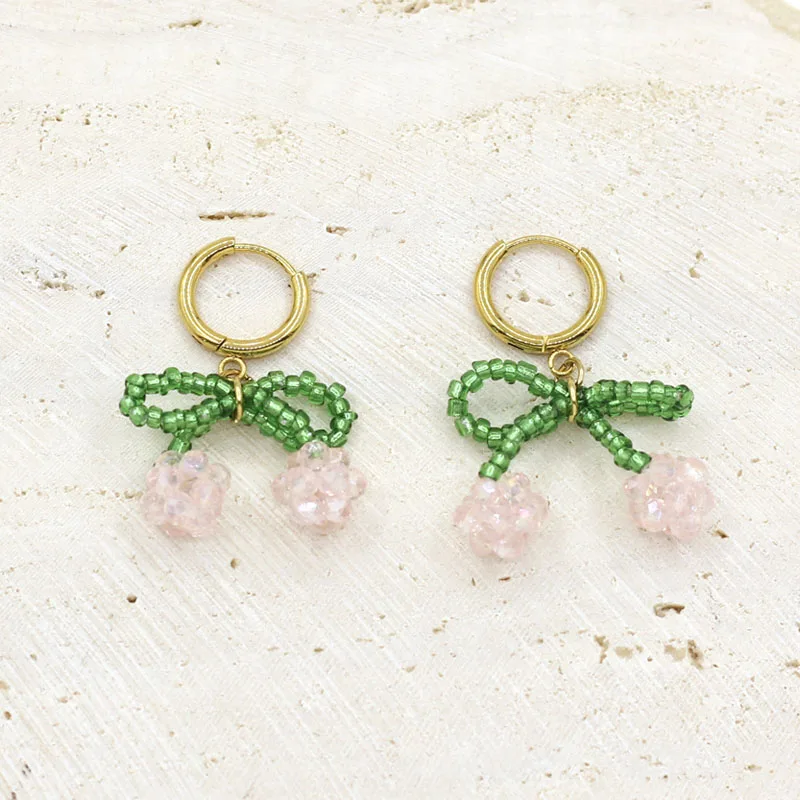 Handmade Woven Crystal Heart Pendant Earrings New trend Rainbow Earrings Female Stainless Steel Ear Clip Without Ear Hole image 6