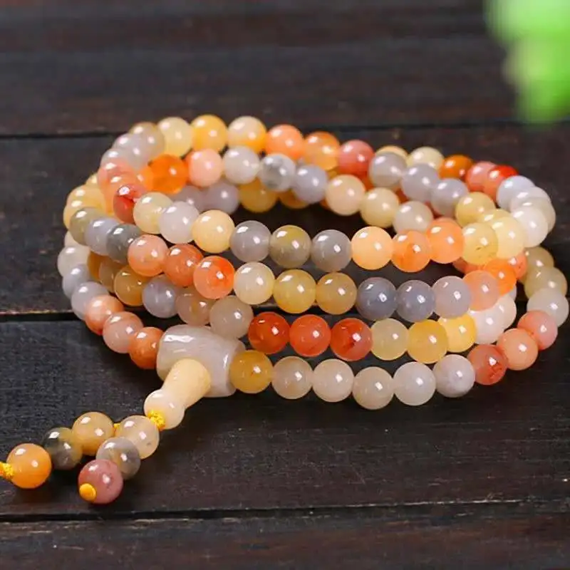 

Gold silk jade bracelet 6mm round bead necklace topaz tricolor 108 bracelets