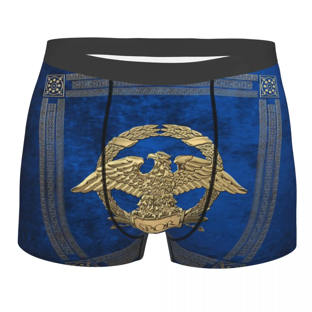 Custom SPQR Boxer Shorts For Men Gold Imperial Eagle Over Blue Leather Underwear Panties Briefs Breathable Underpants