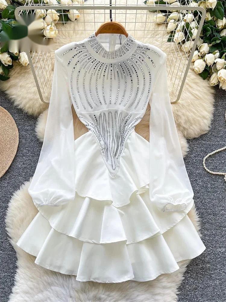 

Элегантное платье с сетчатыми вставками и длинными рукавами, на молнии, в стиле знаменитостей, модное, высококачественное, для вечеринок