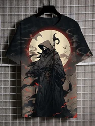 Summer Men's Mystery Full Moon Grim Reaper Coming Printed Casual T-Shirt Men's Tops Large Size Short-Sleeved Tee Loose Clothing