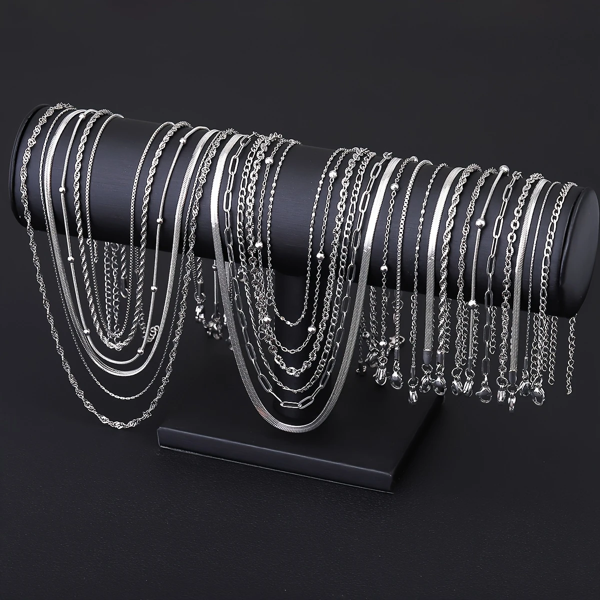 24Pcs Fashionable Women's Stainless Steel Necklace and Bracelet Set, Suitable for Dating, Vacation, Beach Parties, and Daily Wear