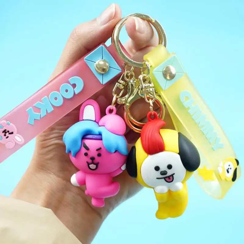 7Pcs New Style Bt21 Keychain Cute Cartoon Tata Chimmy Doll Pendant Couple Backpack Pendant Car Keychain Accessories Holiday Gift