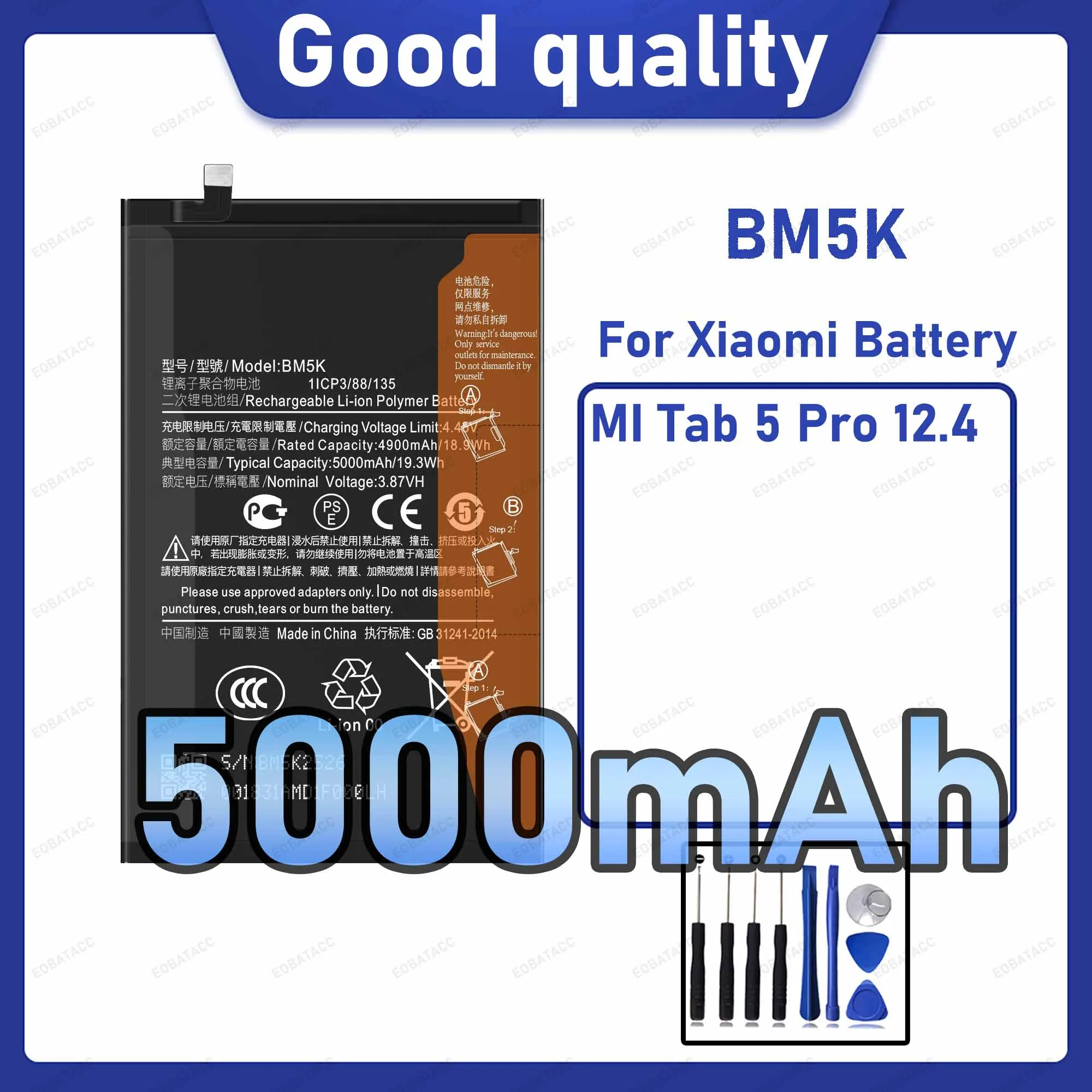 5000mAh BM5K Replacement Battery for Xiaomi MI Tab 5 Pro 12.4 with Repair Tools Kit