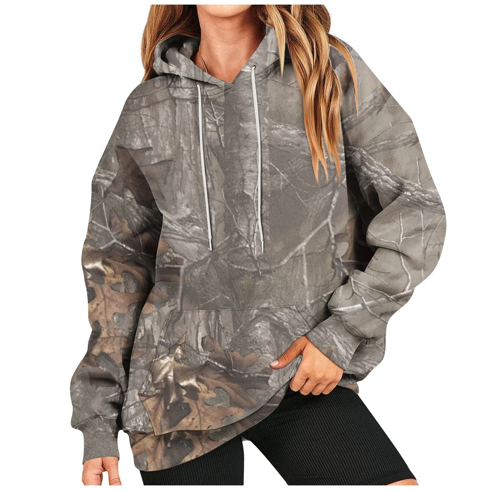 Women\'s Oversized Camouflage Hoodie Hooded Sweatshirt Casual Long Sleeved Pullover Loose Autumn Outfit