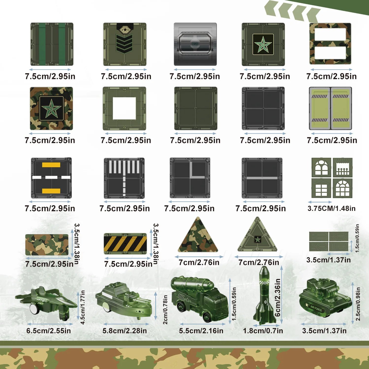 7.5 سنتيمتر كبيرة الحجم ألعاب مكعبات البناء المغناطيسية للأطفال العسكرية مصمم البناء مجموعة هدايا لعب أطفال