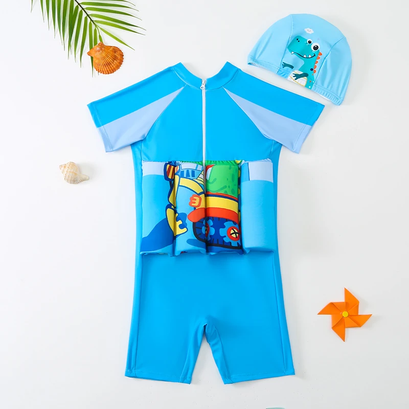 Buoyancy Swimsuit Boy One Piece Suit New 2-7 Year Children Cartoon Short Sleeve Floating Swimwear Toddler Infant Swimming Suit