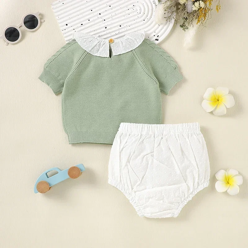 Infant Baby Clothes Sets Cotton Knit Newborn Girls Boys Pullover +Shorts Star Children Kid Sweater +Pants Fashion Ruffles Collar